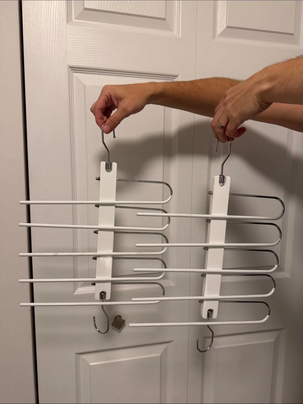 White and Silver Multi-Tier Pant Hanging Organizer